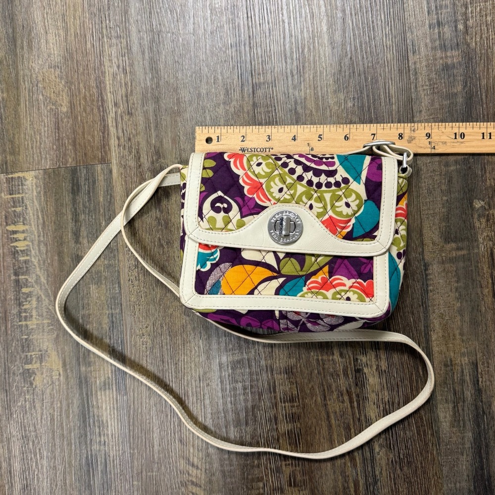 Vera Bradley Quilted Crossbody Bag Colorful Floral Print Cream Leather Trim‎ - Picture 5 of 15